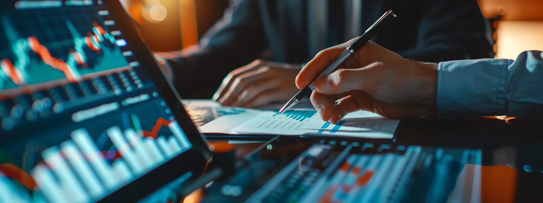 a team of financial professionals discussing and analyzing financial data together.