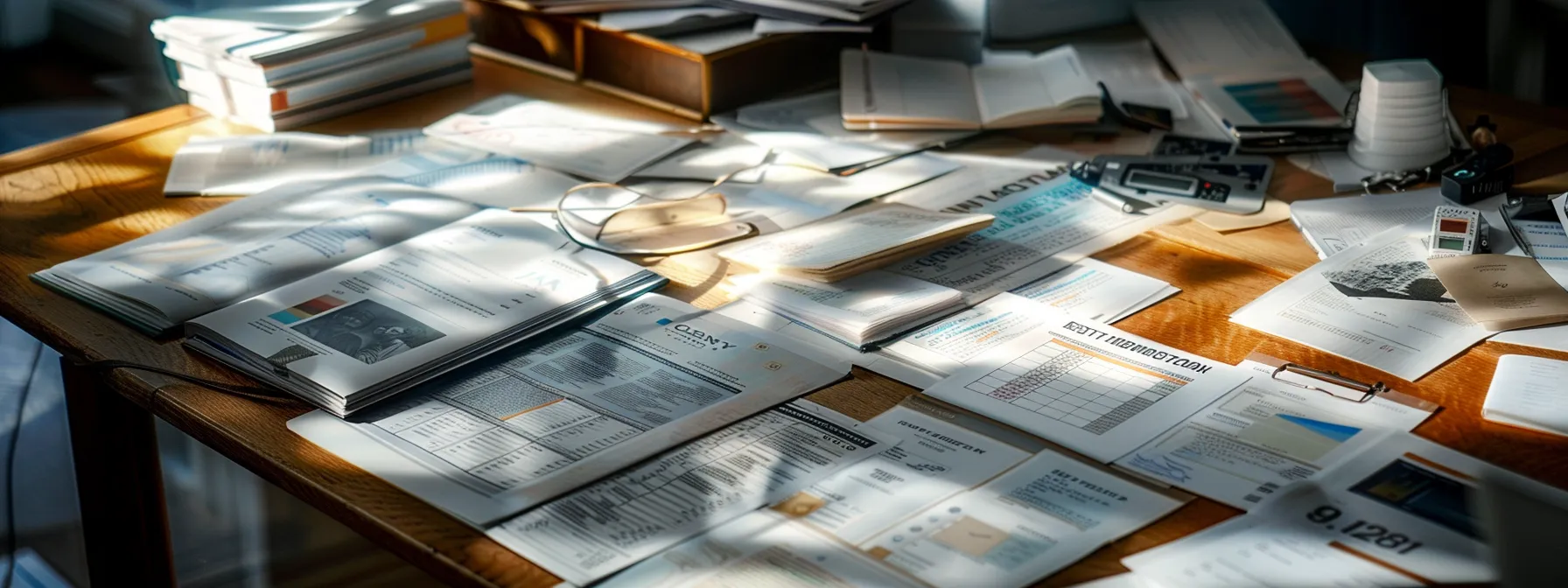 a diverse array of financial documents spread out on a sleek, modern desk, showcasing the various tax-advantaged accounts and plans to maximize savings.