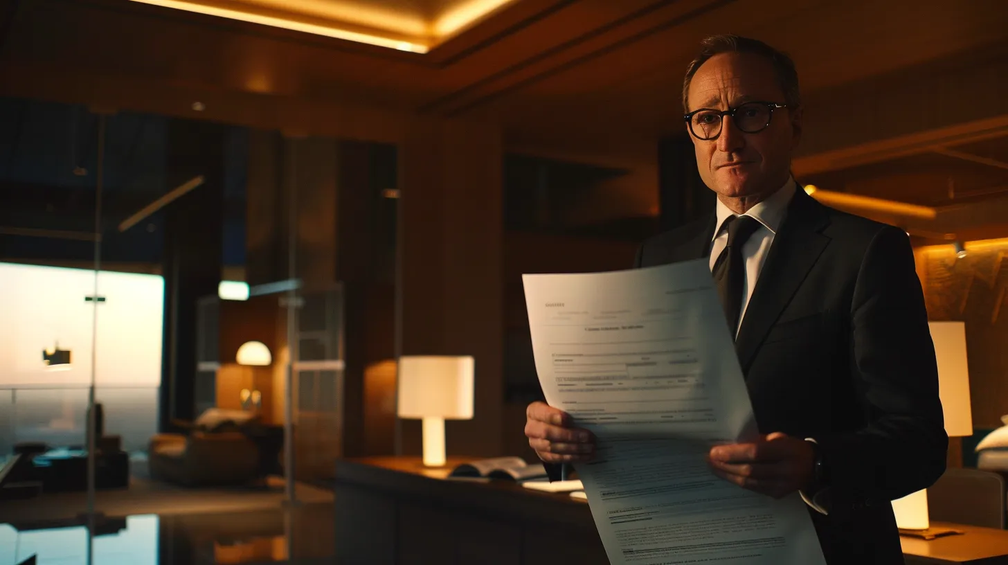 a confident fractional cfo stands in a sleek, modern office, analyzing financial documents under soft, warm lighting, symbolizing strategic tax compliance and risk management for thriving businesses.