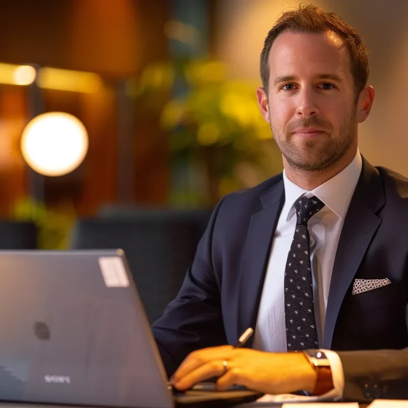 a sleek office environment showcases a focused professional analyzing a detailed financial report on a modern laptop, illuminated by the warm glow of task lighting, with neatly organized documents and tax compliance charts prominently displayed on the desk, reflecting a commitment to accuracy and diligence in financial reporting.