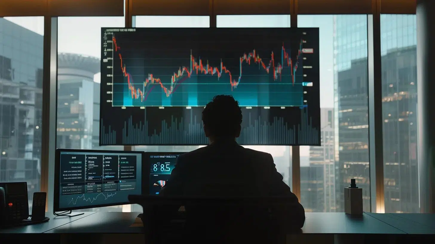 a sleek, modern office space showcases a poised fractional cfo strategizing over financial charts and digital analytics on a high-tech screen, embodying the dynamic evolution of financial leadership. | Cohesion a sleek, modern office space showcases a poised fractional cfo strategizing over financial charts and digital analytics on a high-tech screen, embodying the dynamic evolution of financial leadership.