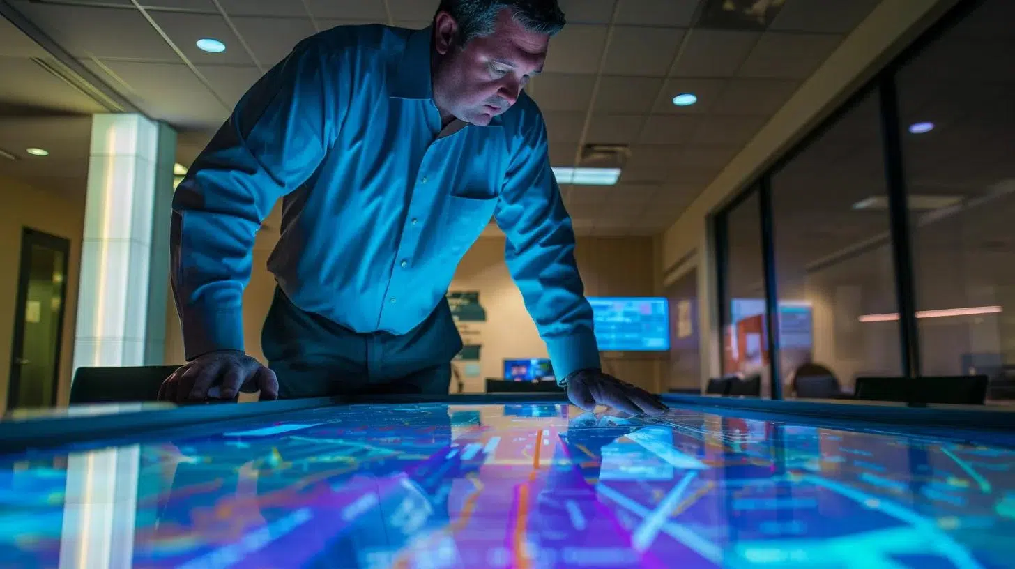 a focused office setting captures a business consultant analyzing property tax charts and maps on a sleek glass conference table, illuminated by bright overhead lighting that highlights key data points for a new site in plano. | Cohesion a focused office setting captures a business consultant analyzing property tax charts and maps on a sleek glass conference table, illuminated by bright overhead lighting that highlights key data points for a new site in plano.