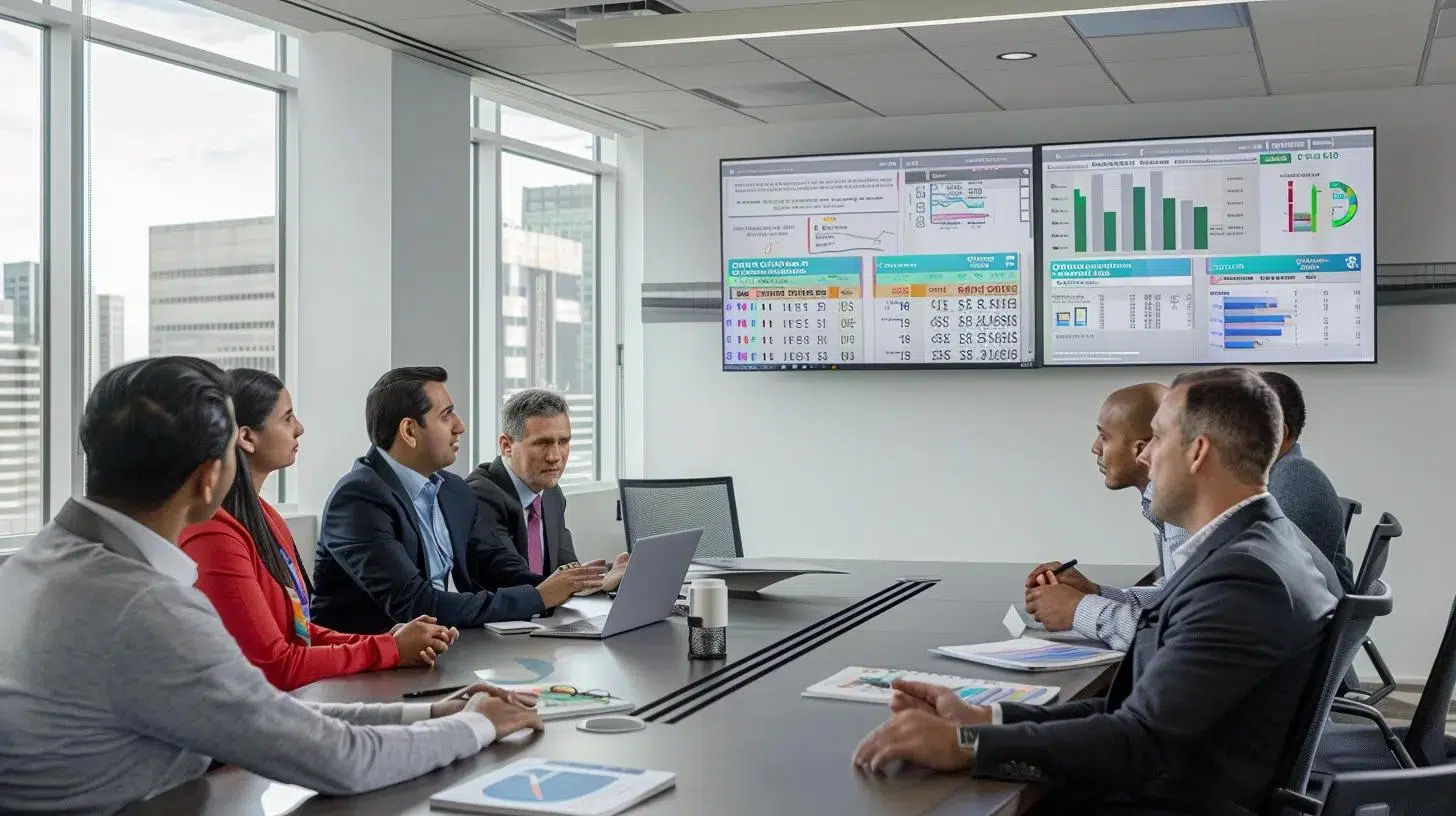 a modern office setting showcases a diverse group of professionals engaged in a dynamic discussion around a sleek conference table adorned with reports and digital displays, emphasizing the importance of solvency ratios in strategic financial planning. | Cohesion a modern office setting showcases a diverse group of professionals engaged in a dynamic discussion around a sleek conference table adorned with reports and digital displays, emphasizing the importance of solvency ratios in strategic financial planning.