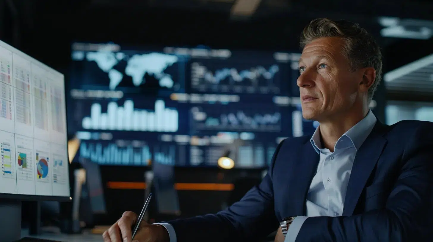 a sharply dressed fractional cfo leads a focused negotiation meeting in a sleek, modern office, with financial documents and graphs displayed prominently on a high-tech screen, reflecting strategic discussions aimed at securing better business terms and pricing. | Cohesion a sharply dressed fractional cfo leads a focused negotiation meeting in a sleek, modern office, with financial documents and graphs displayed prominently on a high-tech screen, reflecting strategic discussions aimed at securing better business terms and pricing.