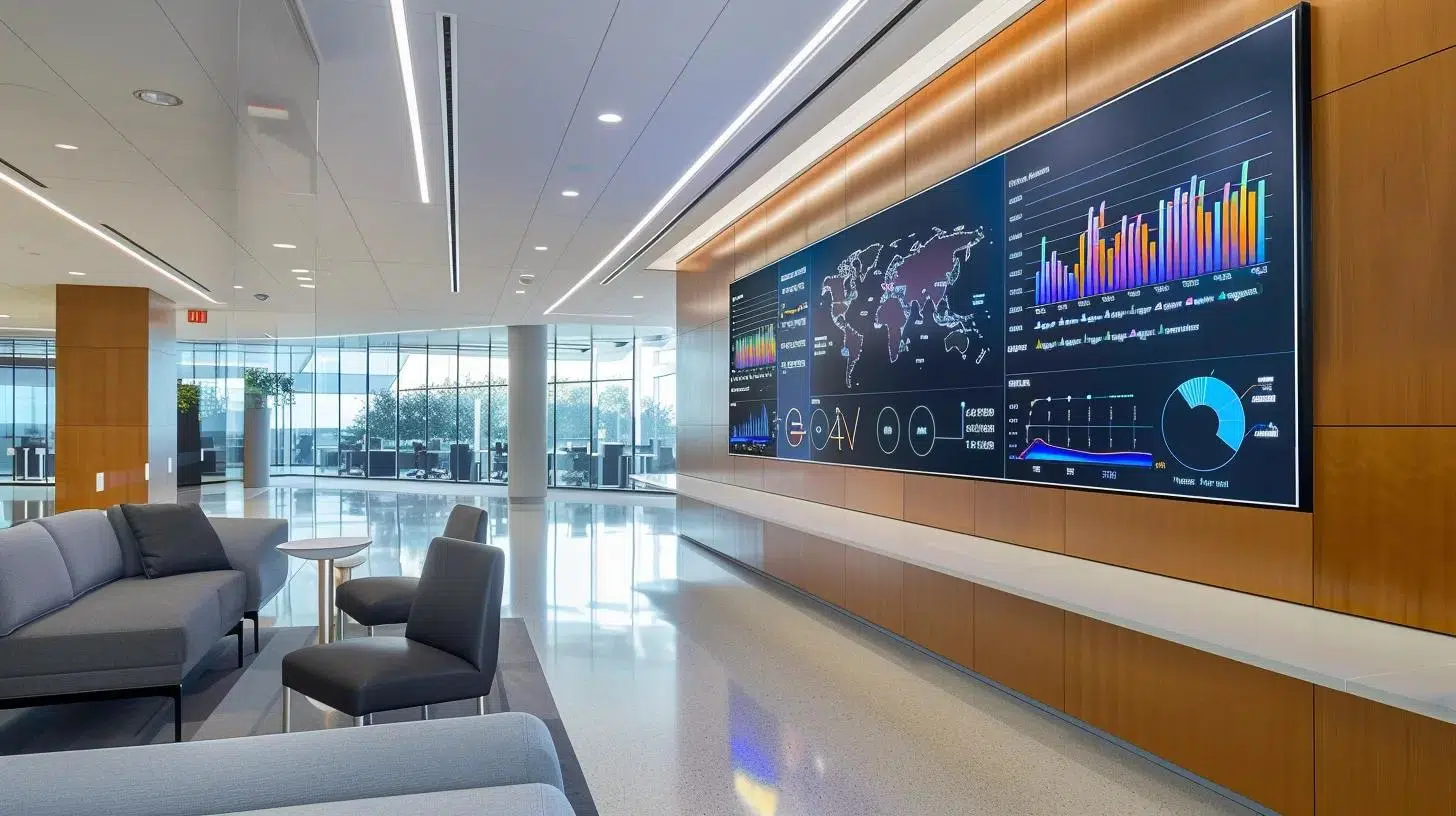 a sleek, modern office environment showcases a large digital dashboard displaying vibrant graphs and metrics, emphasizing key cfo performance indicators like revenue growth and profit margins, with an atmosphere of focused financial analysis and strategic decision-making. | Cohesion a sleek, modern office environment showcases a large digital dashboard displaying vibrant graphs and metrics, emphasizing key cfo performance indicators like revenue growth and profit margins, with an atmosphere of focused financial analysis and strategic decision-making.