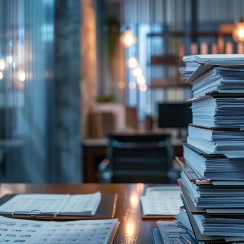 a sleek, modern office space filled with professional documents and a digital calendar prominently displaying upcoming tax deadlines, illuminated by soft, focused lighting to emphasize the importance of compliance in the dallas business landscape.