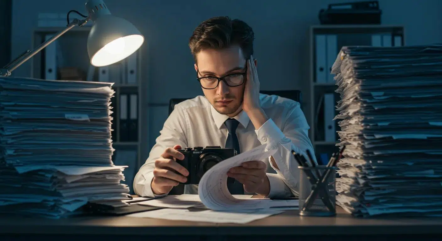 a focused office scene shows a stressed entrepreneur surrounded by piles of paperwork and a computer, encapsulating the struggle and opportunity costs of diy financial management, illuminated by harsh fluorescent lighting that emphasizes the chaos. | Cohesion a focused office scene shows a stressed entrepreneur surrounded by piles of paperwork and a computer, encapsulating the struggle and opportunity costs of diy financial management, illuminated by harsh fluorescent lighting that emphasizes the chaos.