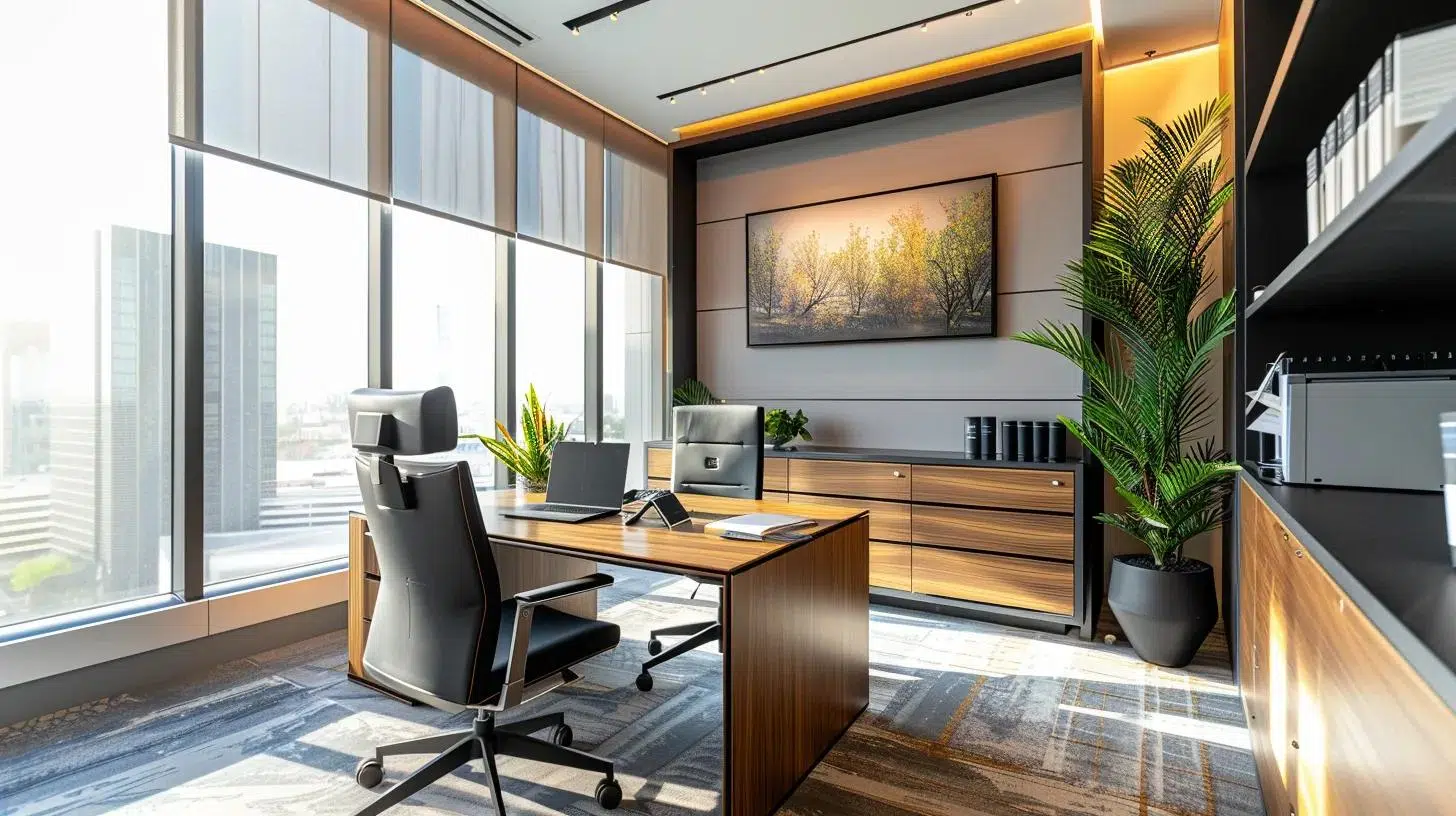 a sleek dallas office space, featuring a modern desk with a laptop displaying tax preparation software, alongside a local cpa consulting with an entrepreneur, enveloped in a professional atmosphere that emphasizes decision-making and financial strategy. | Cohesion a sleek dallas office space, featuring a modern desk with a laptop displaying tax preparation software, alongside a local cpa consulting with an entrepreneur, enveloped in a professional atmosphere that emphasizes decision-making and financial strategy.