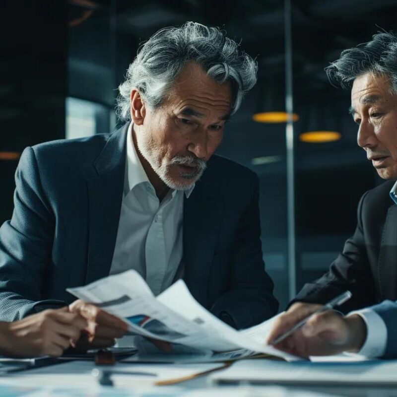 a sleek, modern office setting captures a tense discussion among executives reviewing financial reports, with shadowed expressions reflecting the weight of critical hiring missteps.